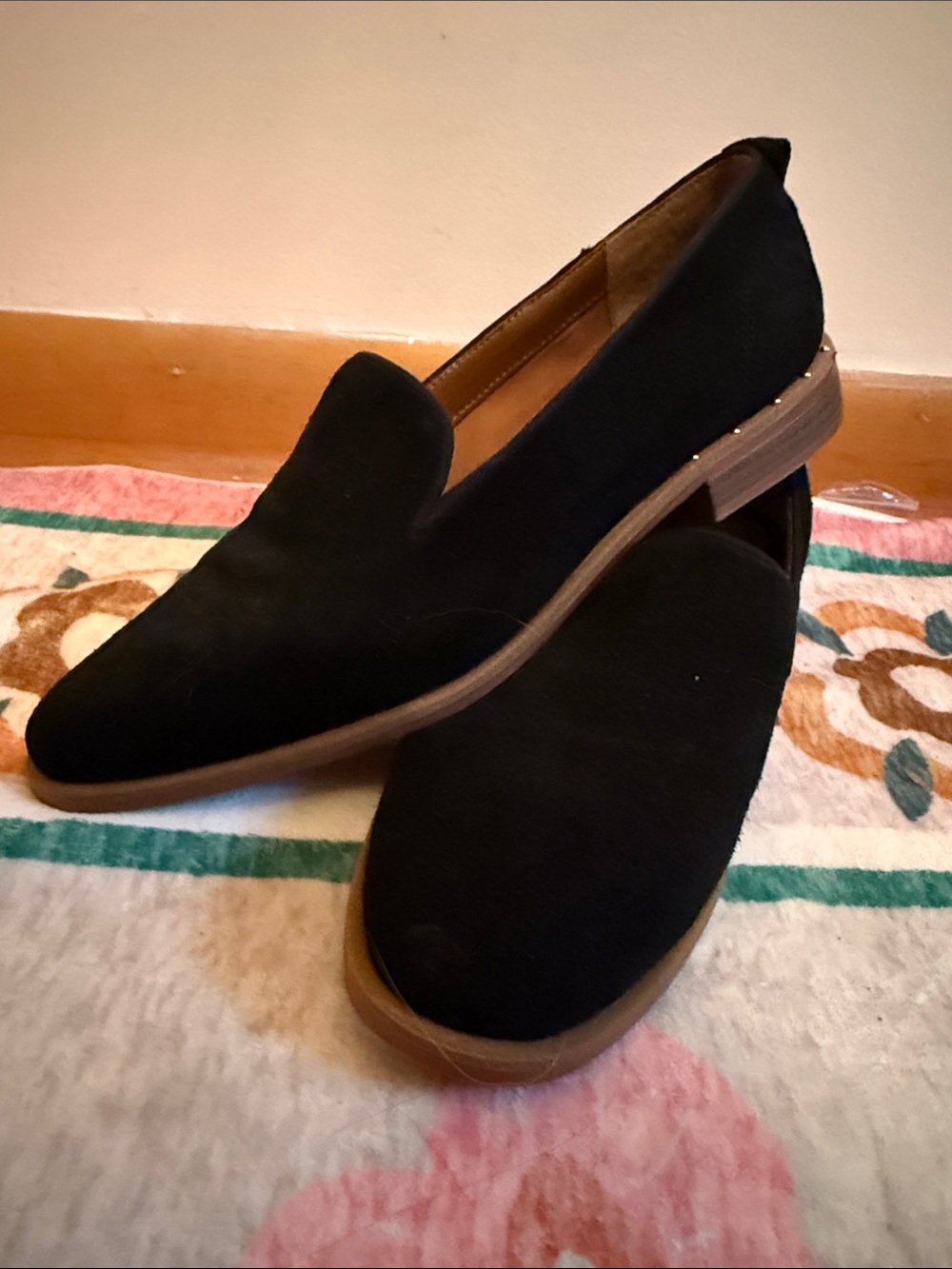 Franco Sarto Black Suede Slip-On Loafers